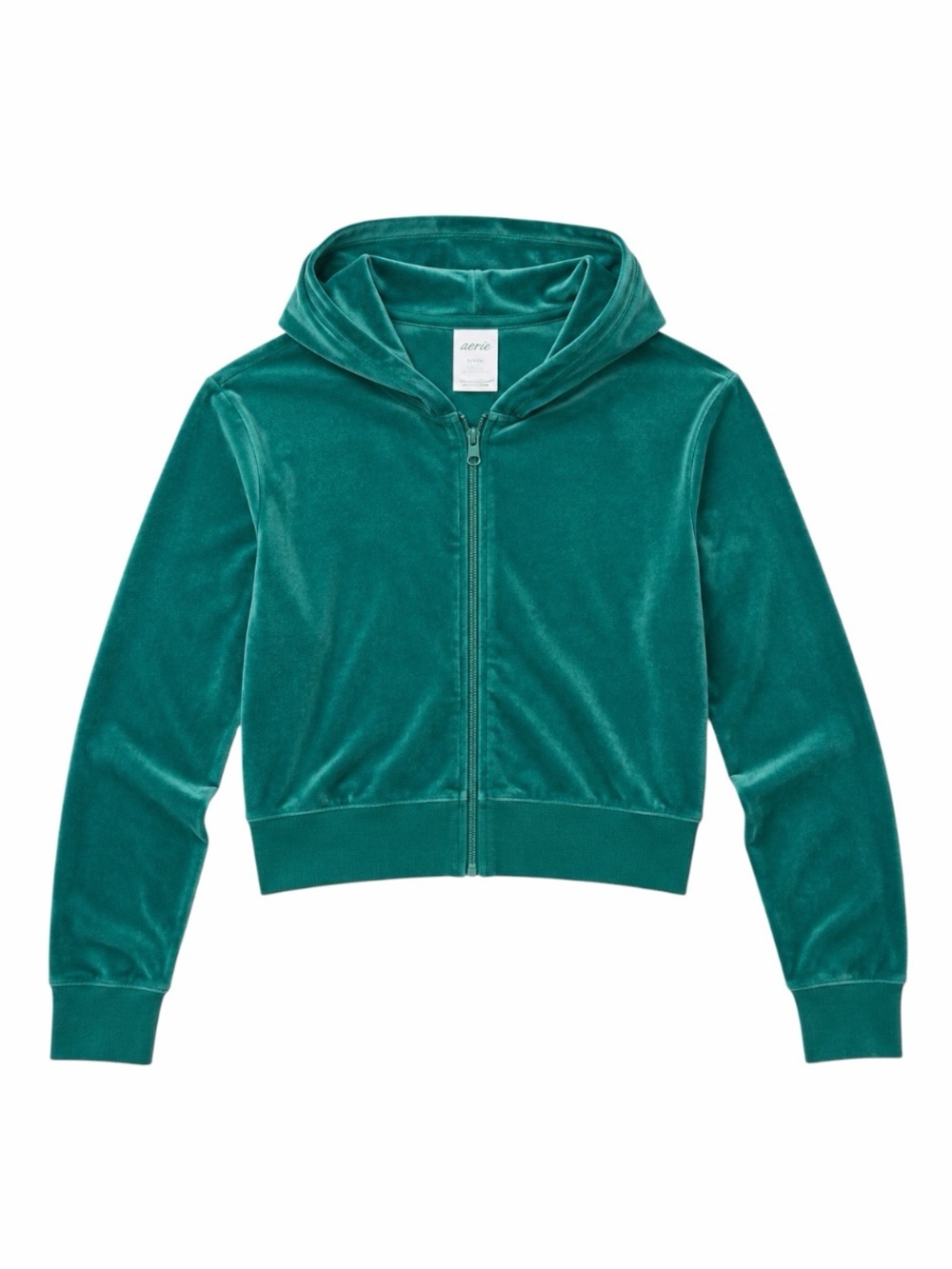 Aerie Offline Velour Cropped Full Zip Hoodie S Green